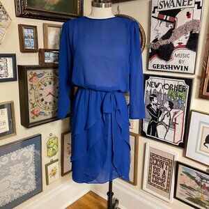 80s Vintage Monica Richards Blue Sheer Long Sleeve Layered Ruffle Dress Size 18